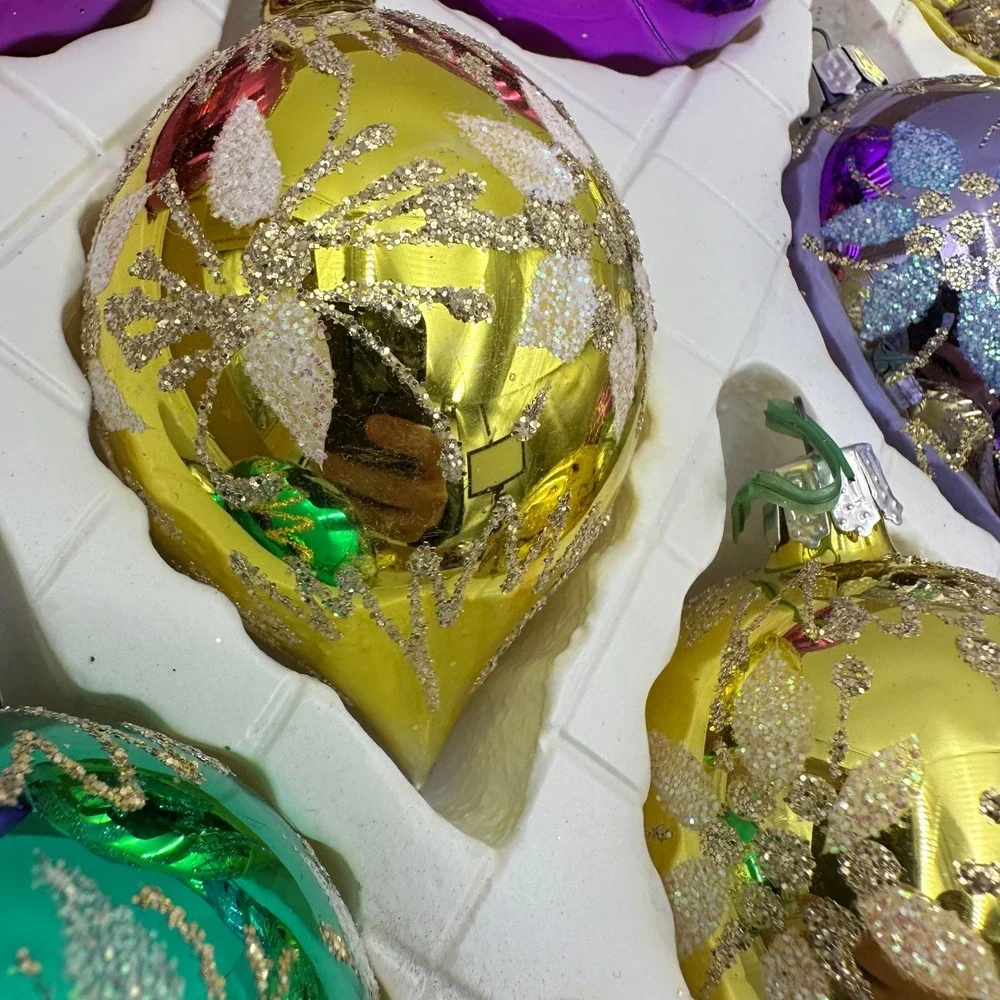 Vintage Glass Christmas Ornaments Purple Gold Green Romania Commodore Lot 17